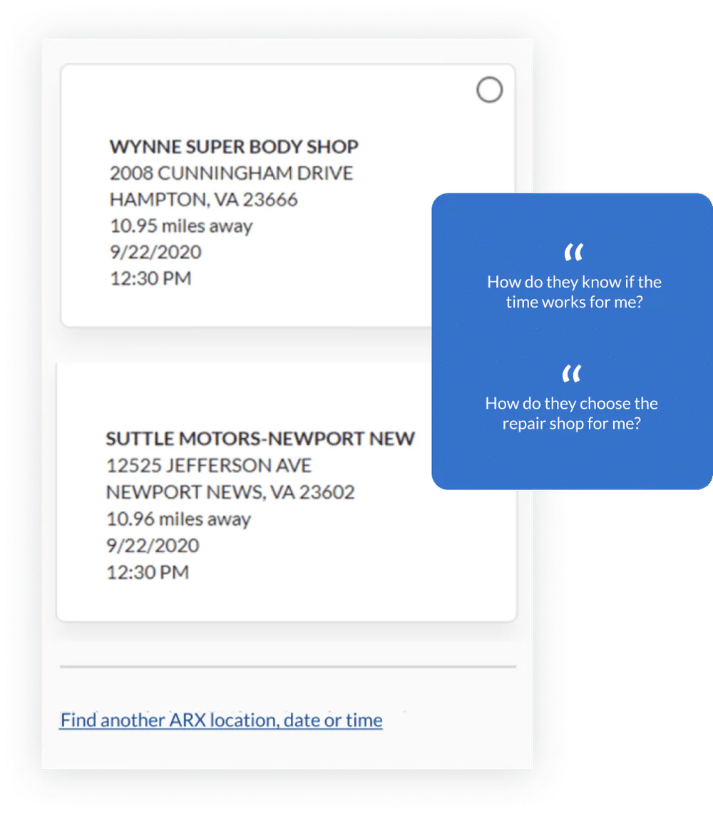 Assumptive appointment feature that preselected a time and location